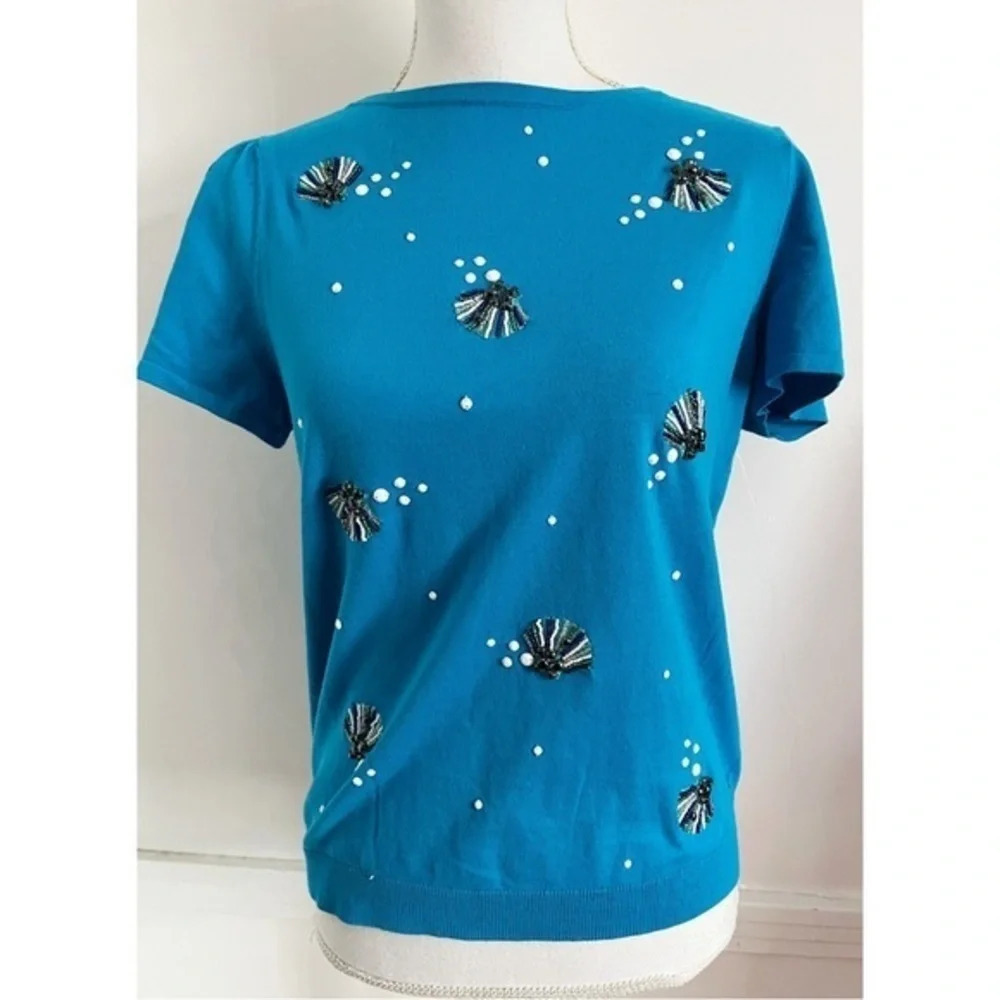 Talbots • BLUE SPARKLE SEA SHELL CAP-SLEEVE SWEATER